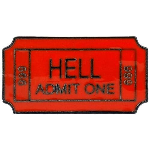 Hell Admit One ticket 666 Pins Red Orange Enamel Brooches Badges Lapel Women Female Gothic Punk Jewelry Gift Friends Accessories