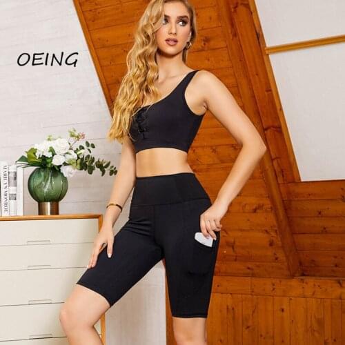 Biker Shorts Seamless Pockets Sleeveless 2021 Leggings Women Workout Set Gym Set Women 2 Piece Set Women