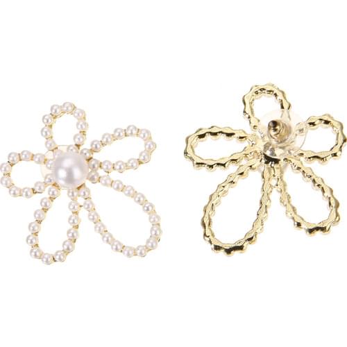 1 Pair Fashion Ear Stud Pearl Flower Earrings Elegant Women Party Jewelry Gift Ear Studs For Party Lady Accessories