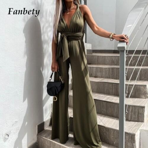 Women Elegant V-Neck Bandage Hollow Out Straps Jumpsuit 2021 Summer Sexy Bodysuit Romper Female Fashion Casual Solid Playsuits