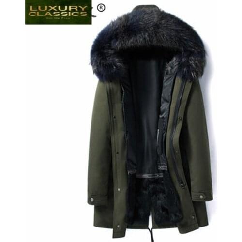 Men Winter Clothes Jacket 2021 Thick Warm Rabbit Fur Liner Long Parka Hombre Streetwear Jacket + Raccoon Fur Hooded 19006