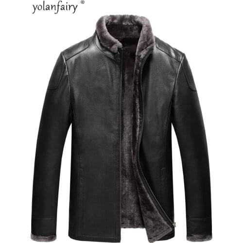 100% real Goatskin leather jacket men winter real fur coat man warm wool lining high quality mens jackets hommes veste AG539 KJ