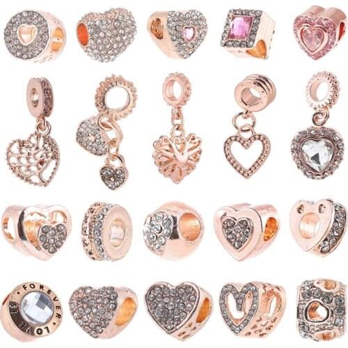 2Pcs/Lot High Quality Crystal Heart Shape Charm Beads Fit Fashion Brand Charm Bracelets for Women Exquisite Jewelry Gift