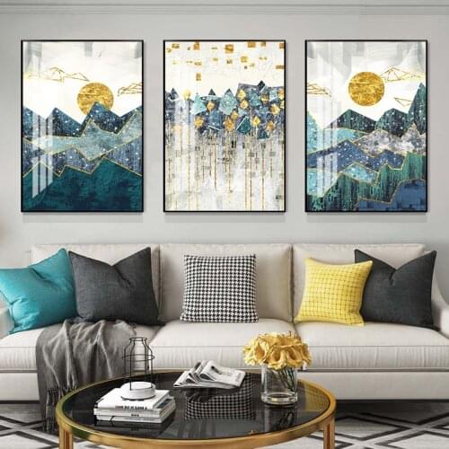 NicHome Sunrise Over The Mountains Abstract Painting Crystal Porcelain Painting Hotel Living Room Home Decorative 3PCS Picture