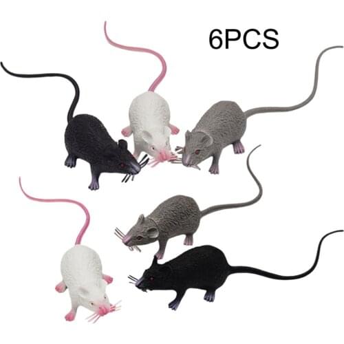 6pcs/set Halloween Funny Mouse Toy Mice Rubber Mouse Rats Figurines Realistic Toy Scary Joke Plastic Craft Funny Gifts