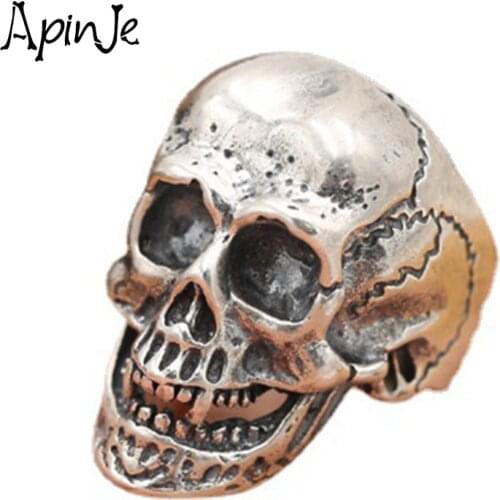 Apinje Vintage 925 Sterling Silver Open Skull Ring Hip Hop Rock Men Opening Size 9.5 to 11