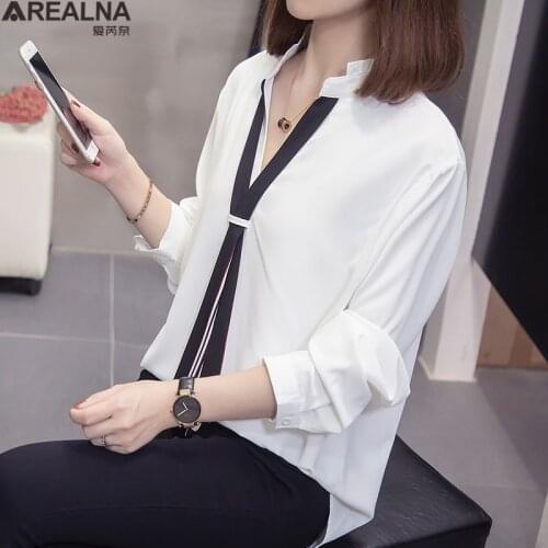 Blusas mujer de moda 2020 autumn Chiffon blouse women Plus Size Long Sleeve office fashion black white tie shirt chemisier femme