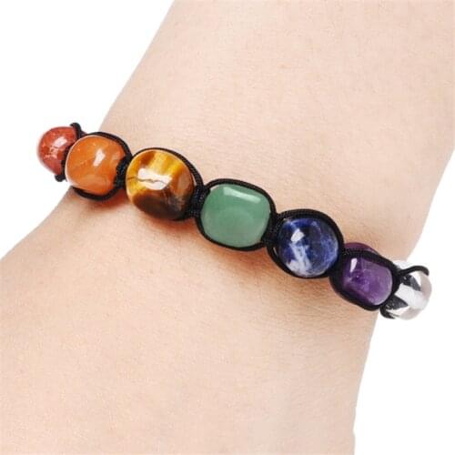 Adjustable 7 Chakra Bracelet Aura Natural Stone Woven Womens Bracelet Healing Irregular Beads Handmade Rope Bracelet