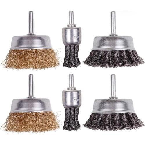 6pcs/setSteel Rotary Joint Knot Flat Wire Wheel Cup Brush Disk Rust Removal Polishing For Drill Angle Grinder Gadget Rotary Tool