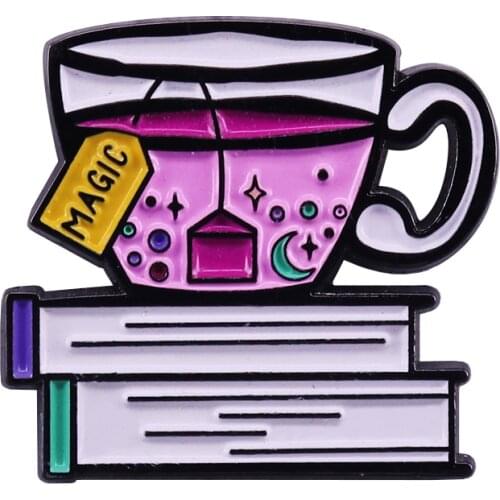 Tea and book lovers Brooch enjoy a sunday aftertoon by reading and having a cup of tea Enamel pin