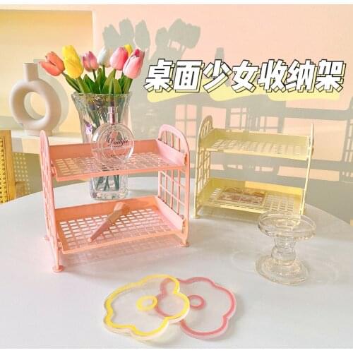 Macron Double Layer Shelf Desktop Organizer Stationary Storage Rack 2 Tier Shelf Holder Finishing Room Rack