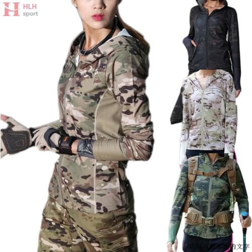 Women Camouflage Long Sleeve Hooded TShirt Urban Camo Mountain Running Outdoor Sports Hoodie Quick Dry Outwear Coat