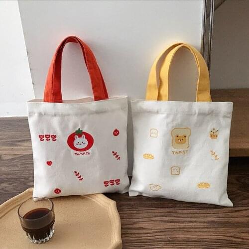 Embroidery Bear Women Canvas Handbags Cute Design Ladies Storage Shopping Bag Student Girls Casual Tote Small Shoulder Bags