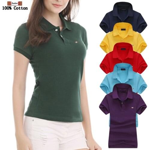 Good quality 2020 Summer New Womens short sleeve polos 100% cotton Fashion Brand casual womens tees lapel shirts slim lady tops