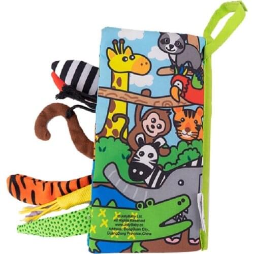 Jollybaby Tactile Visual Sense Soft Animal Tails Baby Cloth Book And Education Hanging Infant Toy