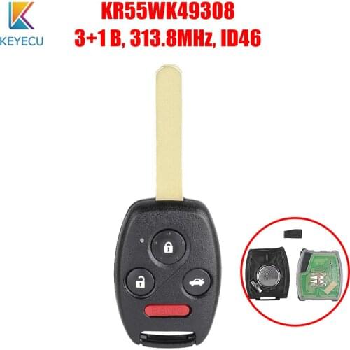 KEYECU KR55WK49308 for Honda Civic Pilot Accord Sedan 2008 2009 2010 2011 2012 Remote Car Key ID46 Chip 313.8MHz 3+1 Buttons