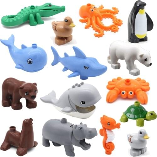 Big Size Building Blocks Bricks Animal Ocean Zoo Bricks Accessories Elephant Penguin Shark Dolphin Bird Toys For Children Gifts