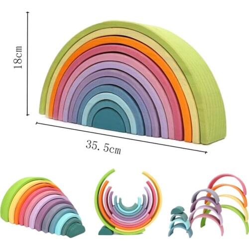 Wooden Blocks Rainbow Stacker Toys For Kids Creative Wooden Building Blocks Set For Kids Educational Toys Montessori Wooden Toys