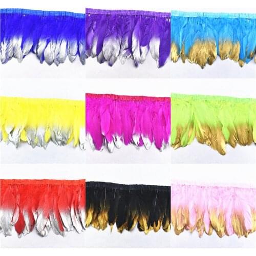 Beautiful 2 meters height 15-20cm Golden Silver Embellishment goose feather trim dyed feathers ribbon wedding decoration plumes