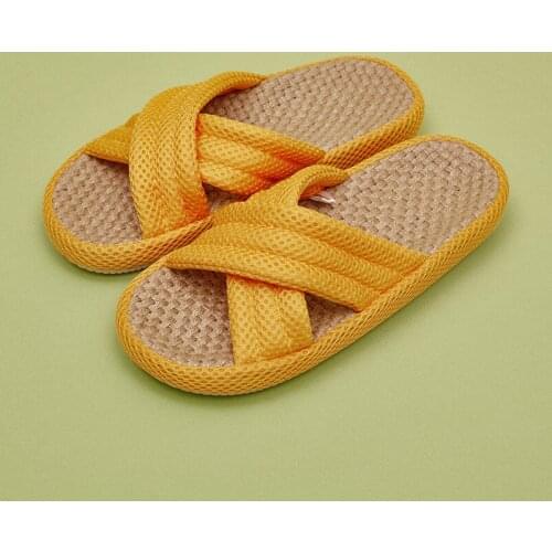 Cross home linen slippers for women indoor breathable and silent thick soled slippers for men shoes for women