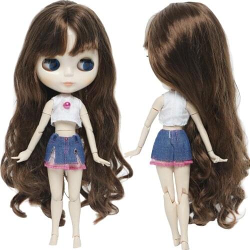 Fashion Cute Mini Dress White Vest Blue Denim Skirt Accessories Clothes for Kurhn Doll for Blythe Doll Baby Girl Dollhouse Toy