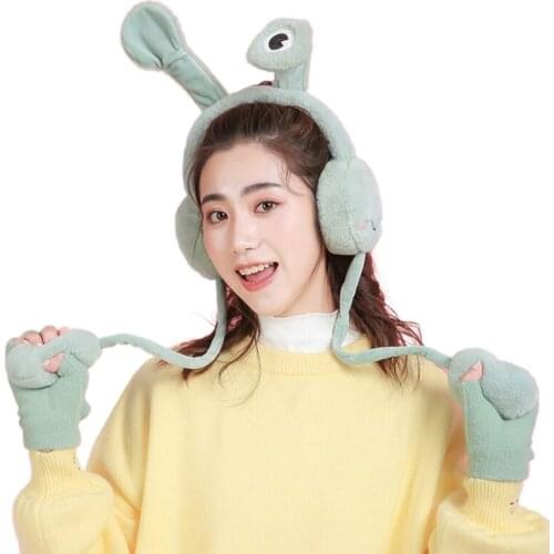 Adult Kids Parent-Child Winter Cartoon Earmuff with Moving Jumping Frog Eyes Funny Animal Plush Headband Cosplay Party Ear Warme
