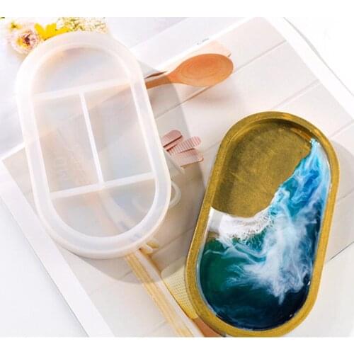 DIY Crystal Epoxy Resin Oval Tray Coaster Silicone Mold Resin Mould Casting Molds Handmade Jewelry Storage Tray