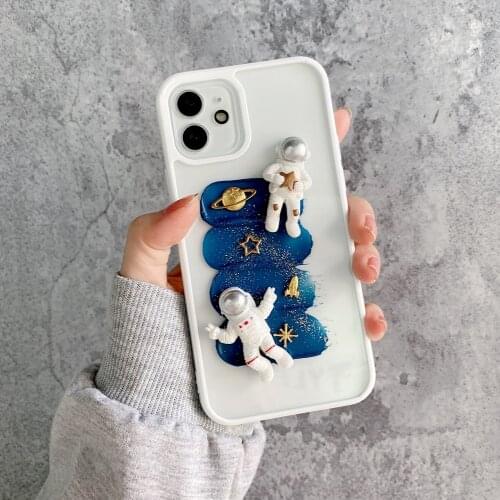 Cute Astronaut Spaceship Clear Silicon Phone Case for Apple iPhone Xs Max X Xr 7 8 Plus 6 6s 11 Pro Max 12 Mini SE 2020 3D Cover