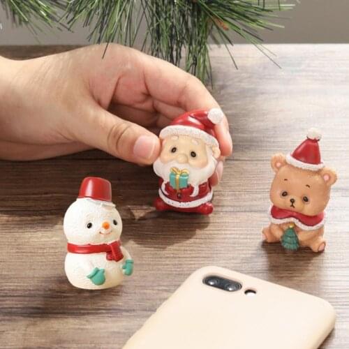 Resin Christmas Miniature Realistic Animal Ornament Mini Snowman Santa Claus Decor Anti Fade Office Desktop Craft Home Decoation