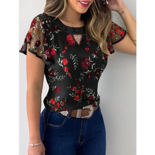 Madjtlqy Sexy Women T Shirt See Through Transparent Mesh Tops Lotus Leaf Sleeve Sheer Slim Ladies O-neck New Women t shirt