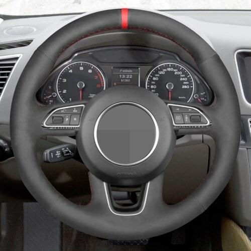 Hand-Stitched Car Steering Wheel Cover Non-slip Black Suede For Audi Q3 (8U) 2011-2018 Q5 (8R) 2012-2017 Q7 (4L) 2011-2015 SQ5