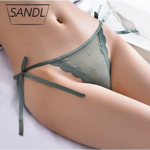 SANDL Sexy G-Strings Thongs Women Underwear Low-Waist Lace Briefs Ladies Translucent Underpants Flexible Mesh Lingerie Panties