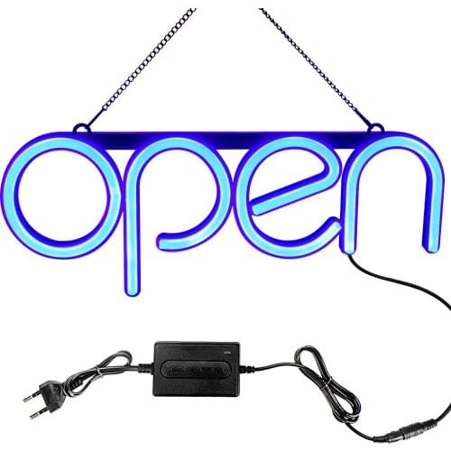 LED Neon Open Sign Blue-Color Light for Business Lightweight & Energy Efficient for Offices Retail Stores Window Storefront