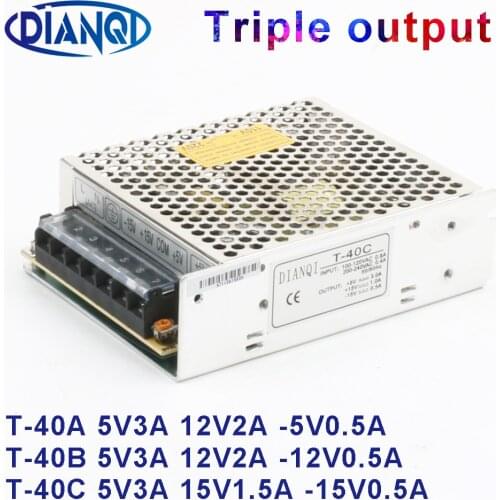 DIANQI T-40C 5V3A 15V2A -15V1A Triple output Switch power supply T-40A 5V3A 12V2A -5V1A ac dc converter T-40B 5V3A 12V2A -12V1A