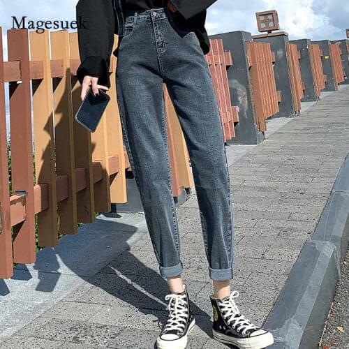 All-match 2020 Autumn Stretch Street Style Jeans Women Straight Fashion High Waist Jeans Loose Pants Women Jeans Trousers 10791