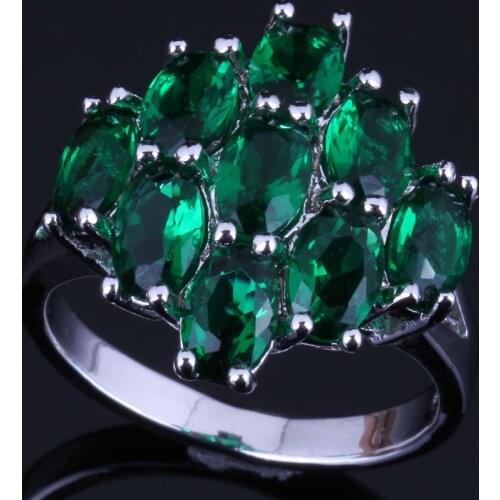 Cheerful Oval Green Cubic Zirconia Silver Plated Ring V0418