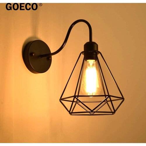 Vintage Industrial Gooseneck Wall Lights Diamond Metal Cage Lamp with E27 Socket for Living Room Dining Room Bedroom
