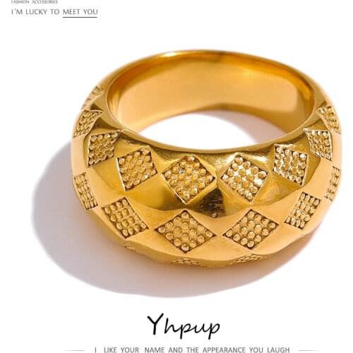 Yhpup Stainless Steel Jewelry High Quality Round Geometric Ring Texture Metal 18 K Plated Simple Ring бижутерия для женщин