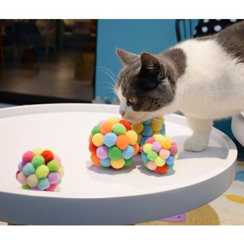 Funny Cat Interactive Ball Toy Feather With Small Bell Mouse Cage Pet Plastic interesting Colorful Teaser Toy Cat Accessories