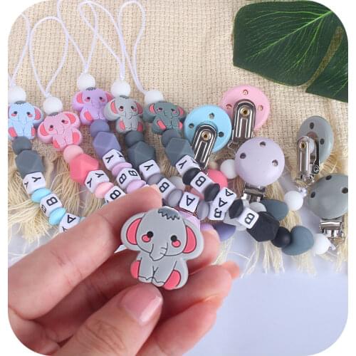 1Pcs Baby Pacifier Clip Silicone Love Beads Pacifier Chain Cartoon Elephant Baby Chew Toy Baby Feeding Bath Gift