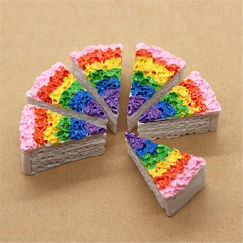 10pcs Cute 3D Rainbow Cake New Resin Simulation Miniature Food Art Flatback Cabochon DIY Craft Decoration,14*22mm