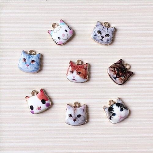 10pcs Cute sticking cat pendant hair enamel Charm DIY accessories of earring bracelet apparel Ear Studs tag Jewelry handmade