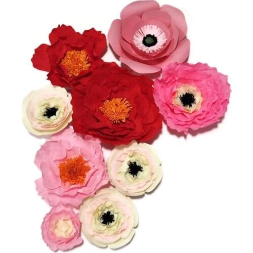 2018 Crepe Paper Flowers Backdrop Giant Paper Flowers Wall Artificial Floral Nursery Birthday Deco Handmade Wedding 9pcs