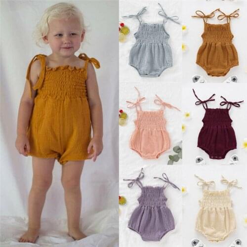 2020 Children Summer Clothing 6Color Summer Newborn Infant Baby Girl Solid Romper Jumpsuit Outfit Clothes Baby Clothing