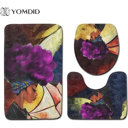 3PCs/set Bathroom floor mat toilet carpet anti-slip mats curly hair womans pattern printed Doormat bathroom floor decorations
