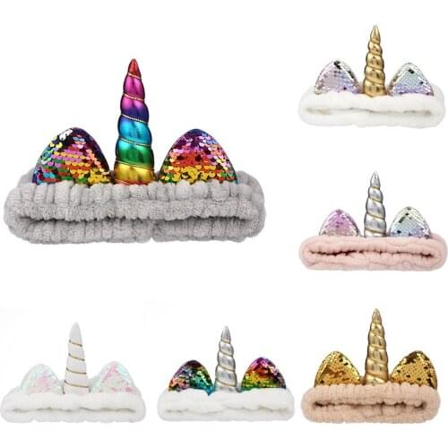 36pcs/lot DIY Simple Multi Coral Fleece Unicorn Sequins Head Bands Christmas HeadBands Hair Styling Tools Accessory HA1502