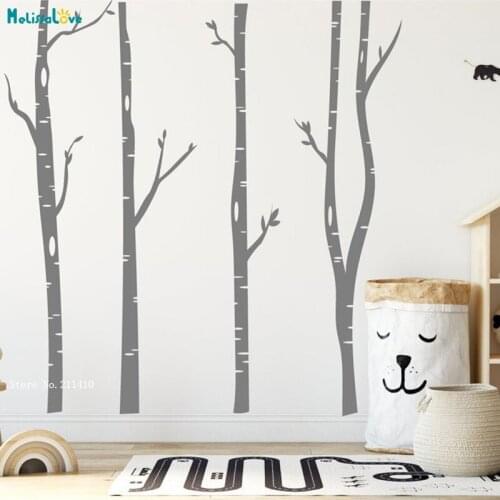 4 Large Birch Tree Wall Stickers New Simple Design Home Decor Kids Baby Room Playroom Removable Nursery Vinyl Murals YT3481