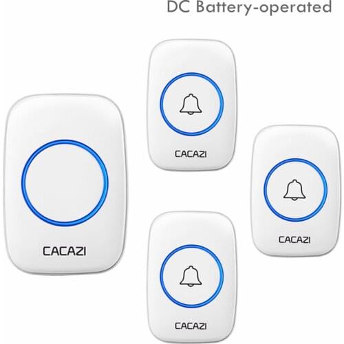 CACAZI Wireless Doorbell DC Battery-operated 300M Range Waterproof Home Cordless Door Ring Bell 60 Chime 3 4 Button 1 2 Receiver