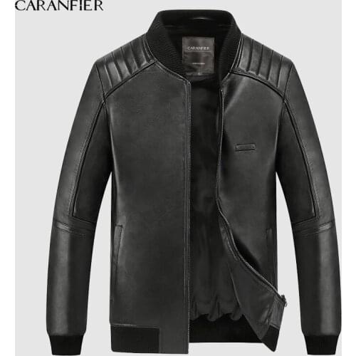CARANFEIR Slim Jacket Brand Men Genuine Leather Jacket Mens 100% Sheepskin Style Clothes Fashion Motor Biker Leather Jackets