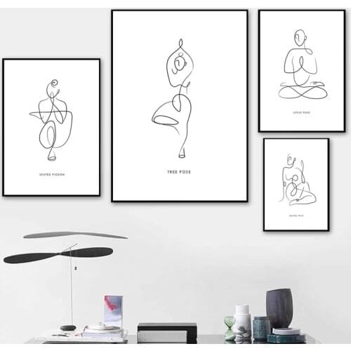 Black and White Lines Yoga Body Canvas Painting Poster Print Modern Minimalist Wall Art Pictures Home Decor Living Room Bedroom